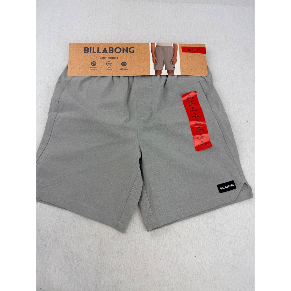 Billabong Youth Boys Shorts Size M 10/12 Gray 4-Way Stretch Elastic Waist NWT